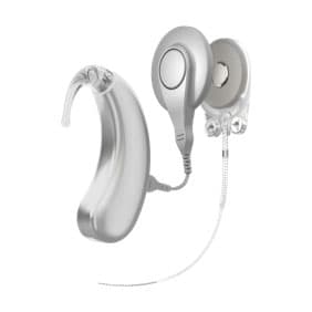 A behind-the-ear cochlear implant sound processor with its coil