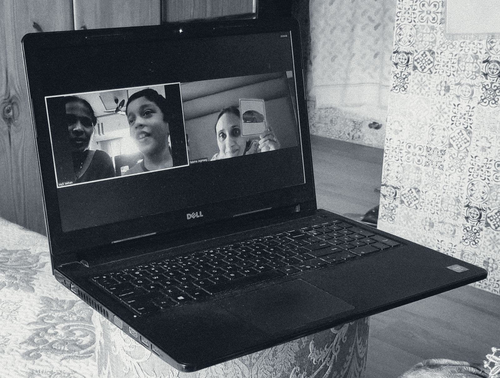 An online speech therapy session in progress on a laptop at Shaba